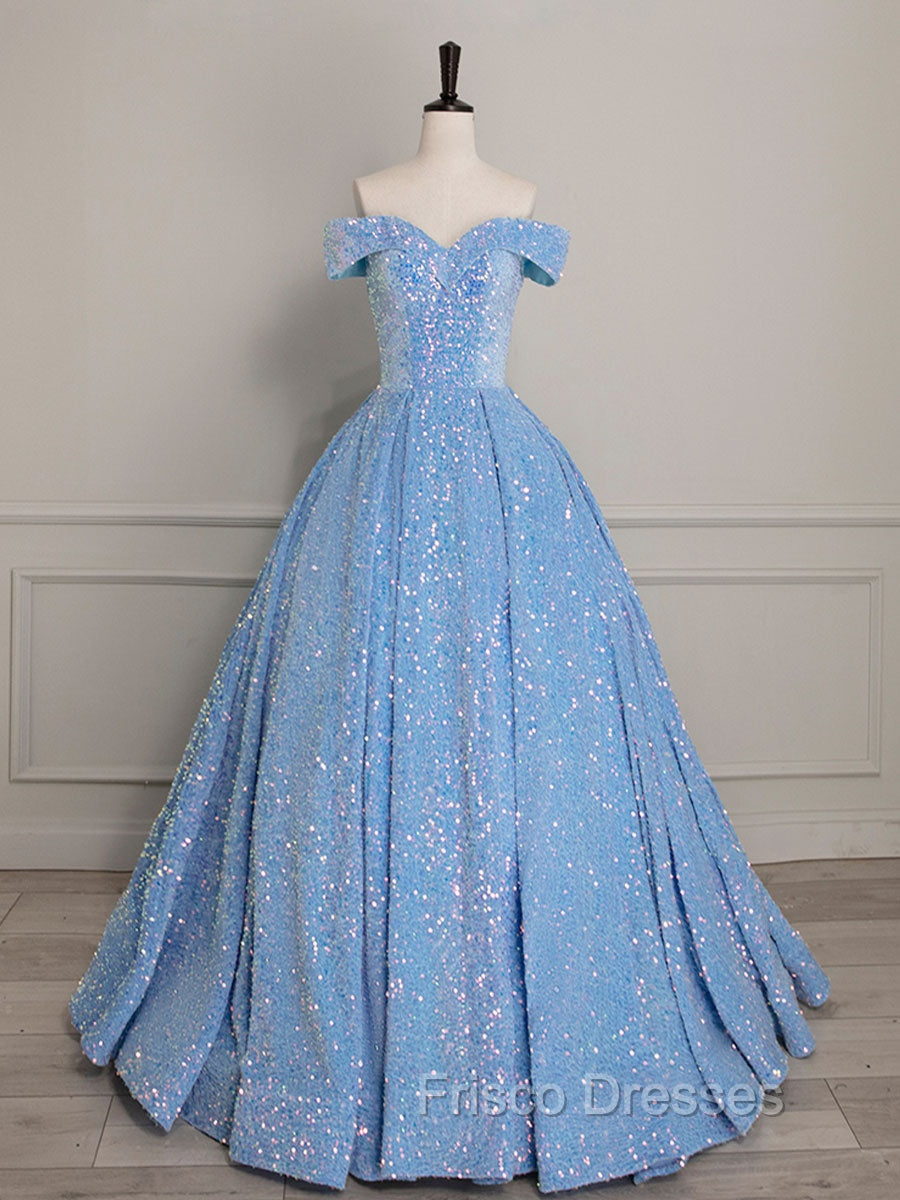 A-Line Sweetheart Neck Velvet Sequin Blue Long Formal Prom Dress, Blue Formal Dress Main image