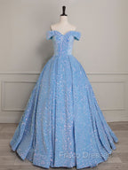 A-Line Sweetheart Neck Velvet Sequin Blue Long Formal Prom Dress, Blue Formal Dress