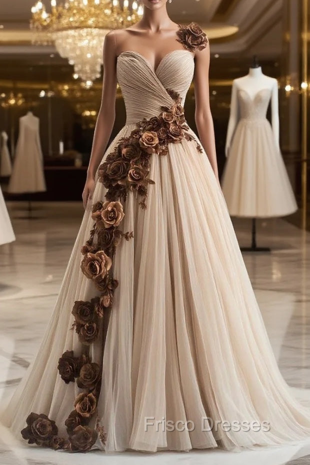 A-Line Sweetheart Neckline Tulle Applique Long Formal Prom Dress, Vintage Evening Gown