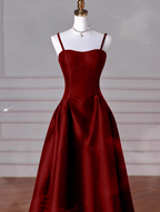A-Line Sweetheart ??Prom Dress For Birthday&Graduation-Burgundy Satin Long Formal Evening Dress