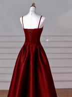 A-Line Sweetheart ??Prom Dress For Birthday&Graduation-Burgundy Satin Long Formal Evening Dress