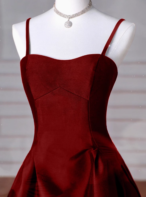 A-Line Sweetheart ??Prom Dress For Birthday&Graduation-Burgundy Satin Long Formal Evening Dress