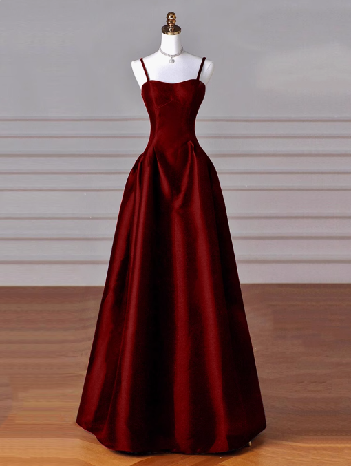 A-Line Sweetheart ??Prom Dress For Birthday&Graduation-Burgundy Satin Long Formal Evening Dress Main image