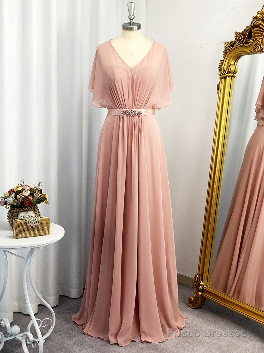 A-line Sweetheart Short Sleeves Ruffles Floor-Length Chiffon Dress Main image