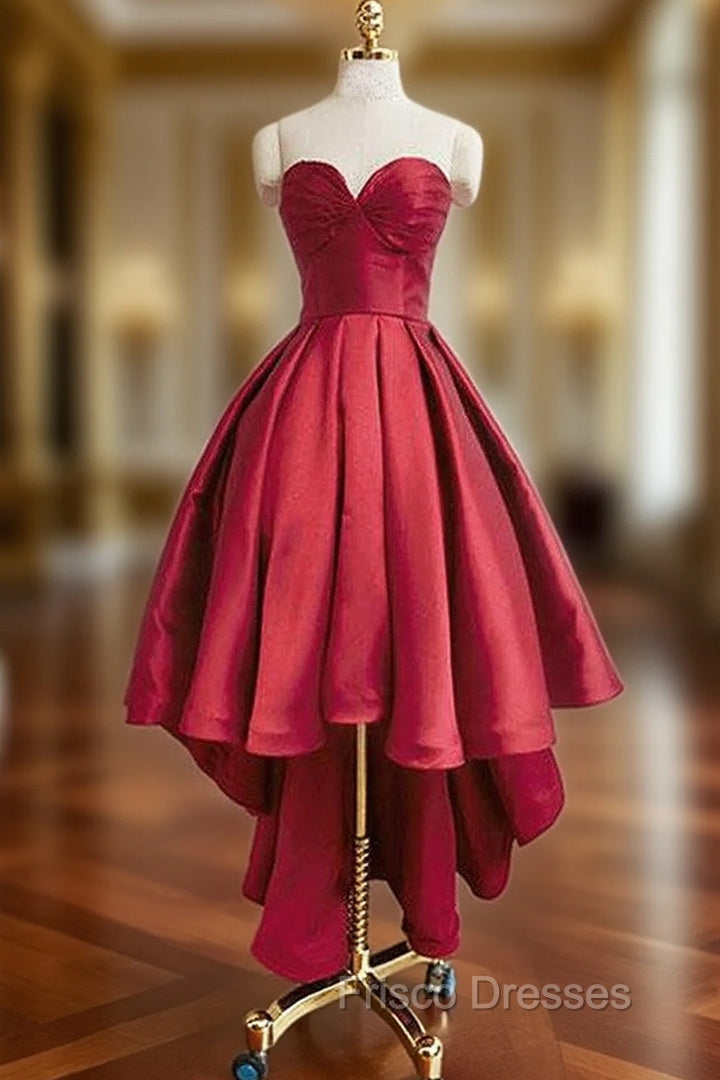 A-line Sweetheart Sleeveless Satin Asymmetrical Homecoming Dress With Pleated