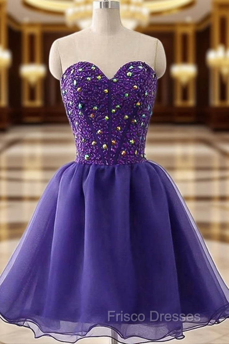A-line Sweetheart Sleeveless Tulle Short/Mini Homecoming Dress With Beading Rhinestone Main image