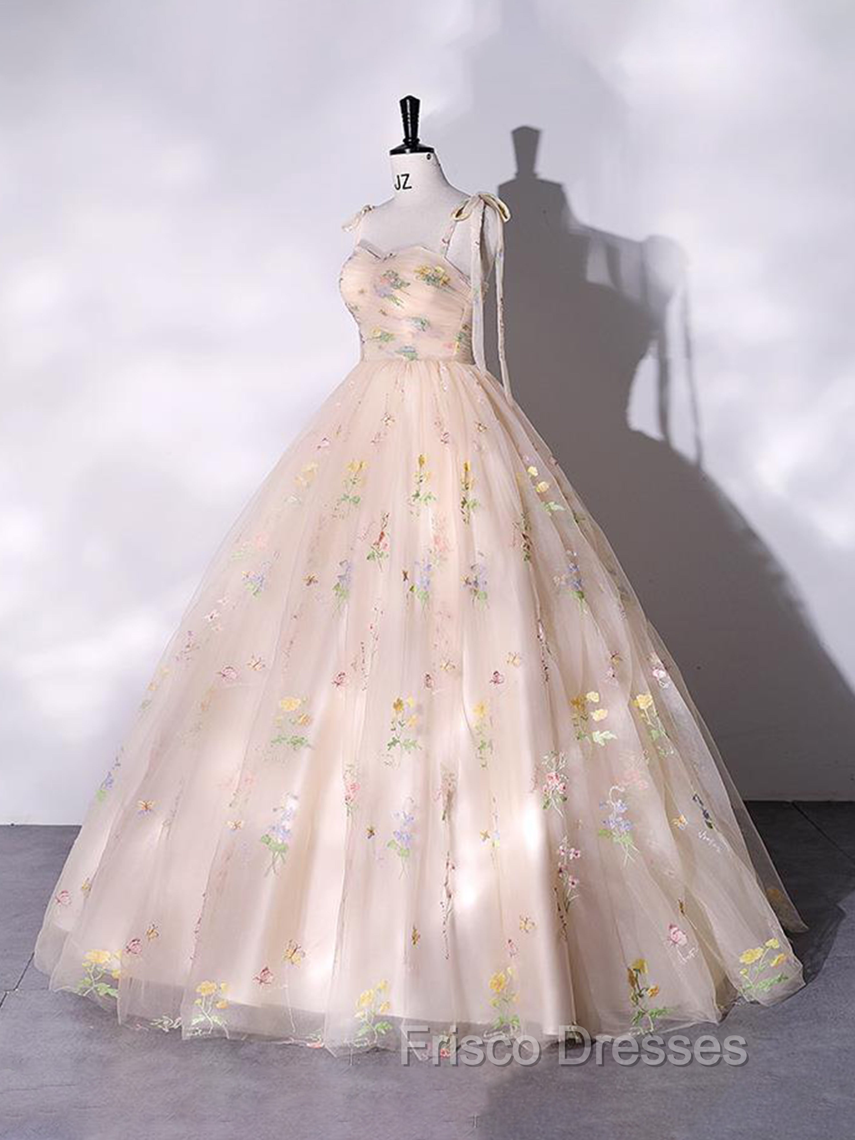 A-Line Sweetheart Sleeves Straps Embroidery Tulle Formal Prom Dress Secondary image