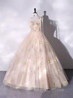 A-Line Sweetheart Sleeves Straps Embroidery Tulle Formal Prom Dress