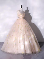 A-Line Sweetheart Sleeves Straps Embroidery Tulle Formal Prom Dress