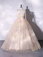 A-Line Sweetheart Sleeves Straps Embroidery Tulle Formal Prom Dress