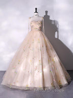 A-Line Sweetheart Sleeves Straps Embroidery Tulle Formal Prom Dress