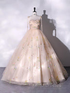 A-Line Sweetheart Sleeves Straps Embroidery Tulle Formal Prom Dress