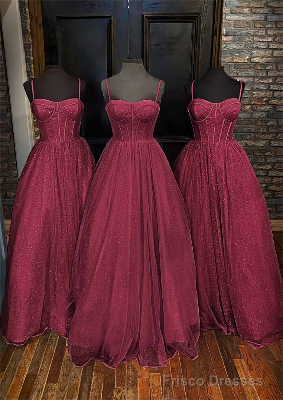 A-line Sweetheart Spaghetti Straps Long/Floor-Length Glitter Prom Dresses With Pockets
