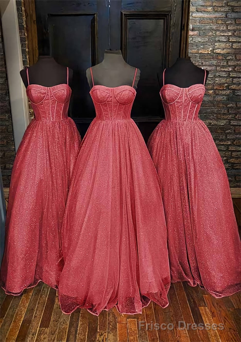 A-line Sweetheart Spaghetti Straps Long/Floor-Length Glitter Prom Dresses With Pockets