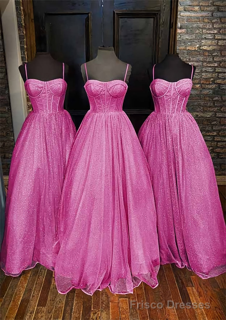 A-line Sweetheart Spaghetti Straps Long/Floor-Length Glitter Prom Dresses With Pockets