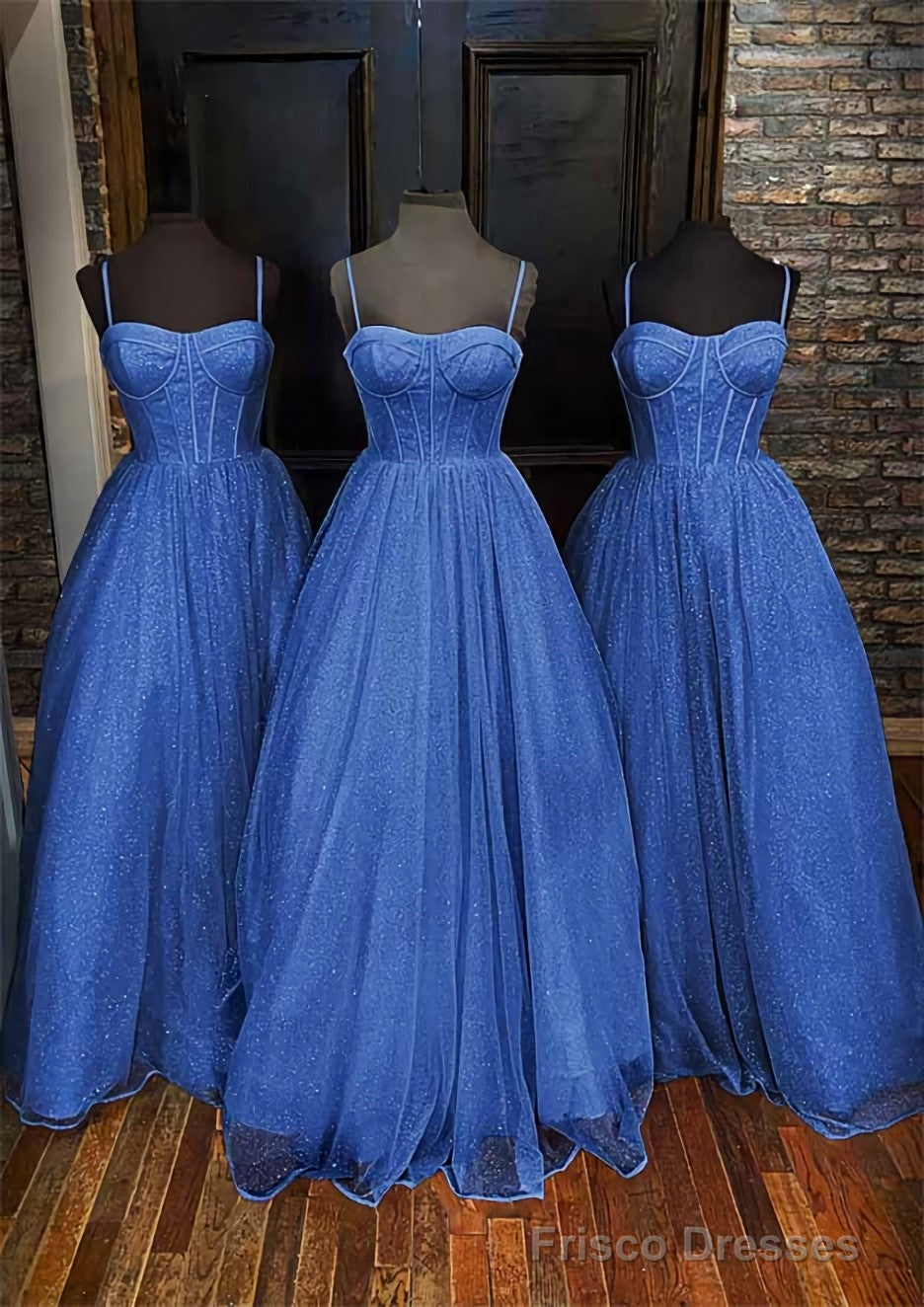 A-line Sweetheart Spaghetti Straps Long/Floor-Length Glitter Prom Dresses With Pockets