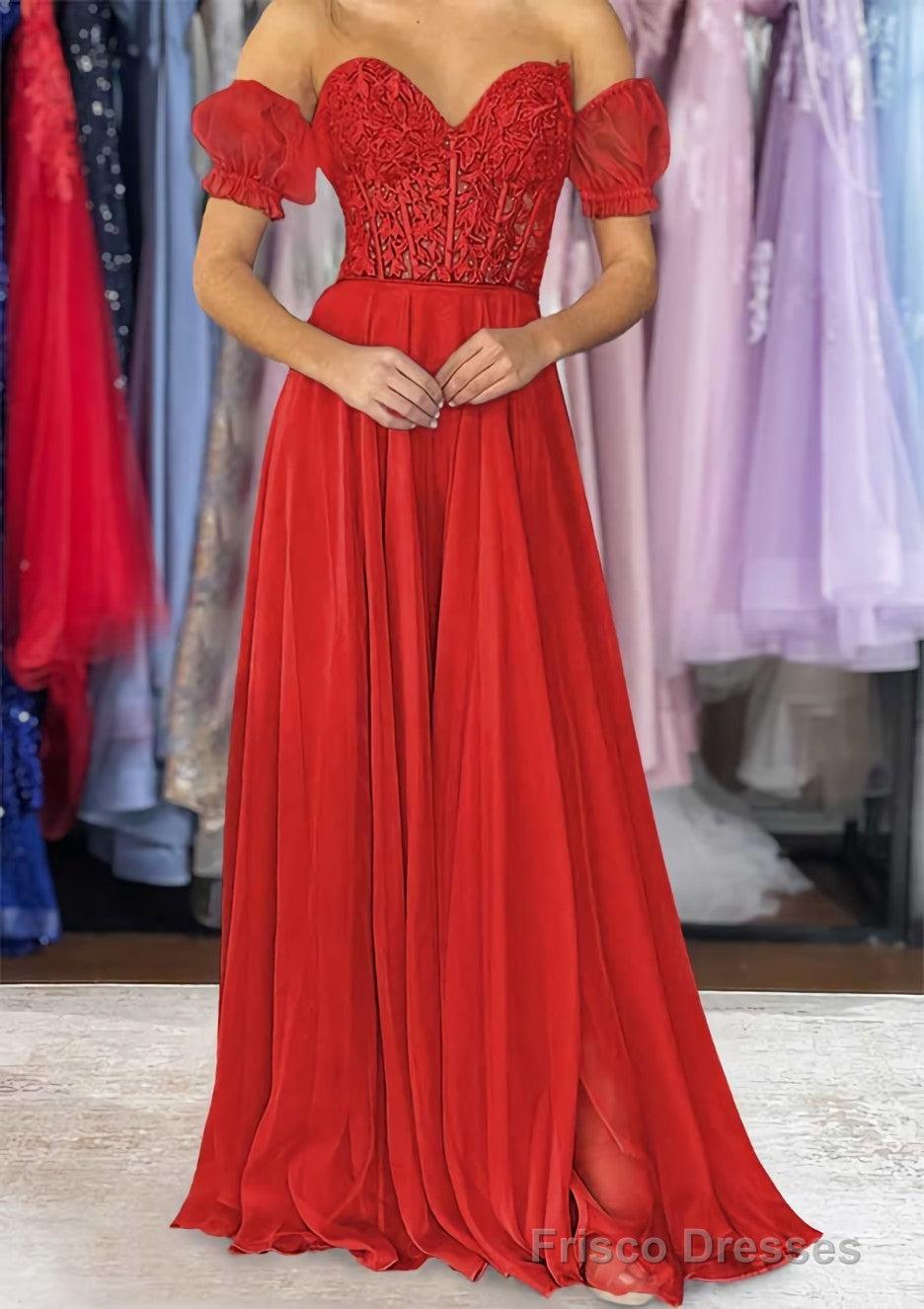 A-line Sweetheart Strapless Long/Floor-Length Chiffon Prom Dresses with Detachable Balloon Sleeves