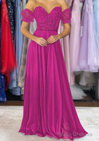 A-line Sweetheart Strapless Long/Floor-Length Chiffon Prom Dresses with Detachable Balloon Sleeves