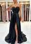 A-line Sweetheart Strapless Sweep Train Charmeuse Prom Dresses With Pleated Split