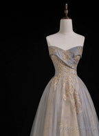 A Line Sweetheart Tulle And Lace Long Prom Dress, Tulle Long Evening Dress