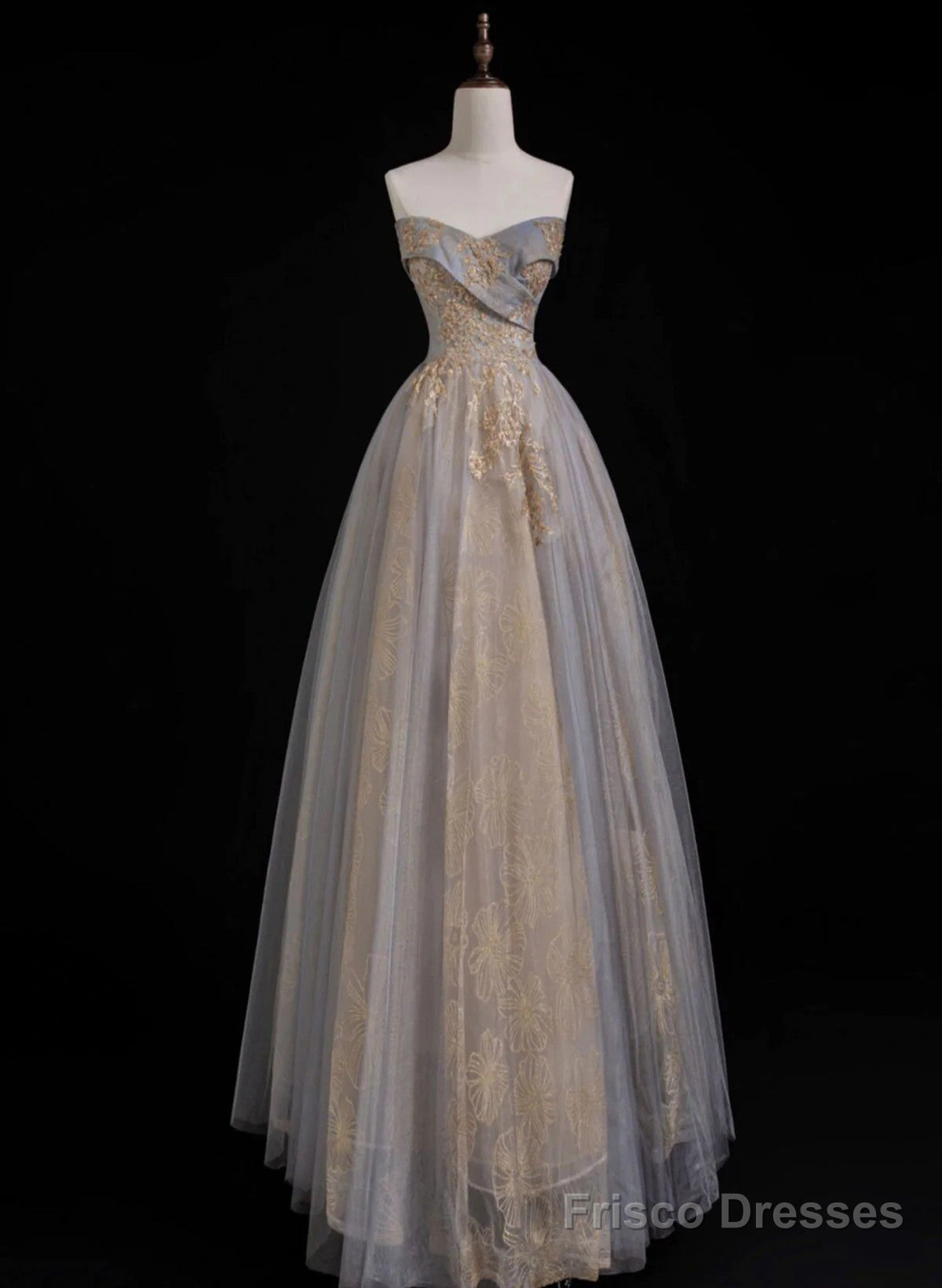 A Line Sweetheart Tulle And Lace Long Prom Dress, Tulle Long Evening Dress Main image