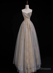 A Line Sweetheart Tulle And Lace Long Prom Dress, Tulle Long Evening Dress