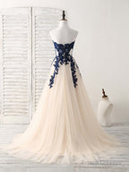 A-Line Sweetheart Tulle Lace Applique Long Prom Dress, Bridesmaid Dress