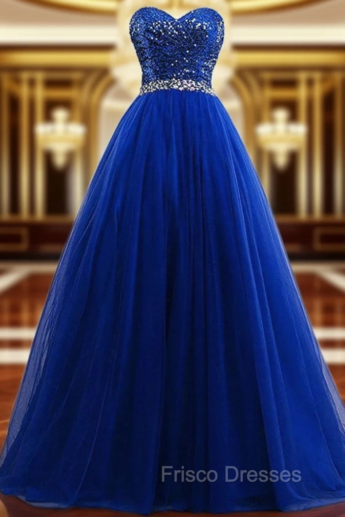 A-Line Sweetheart Tulle Sequins Formal Prom Dress With Beading Main image
