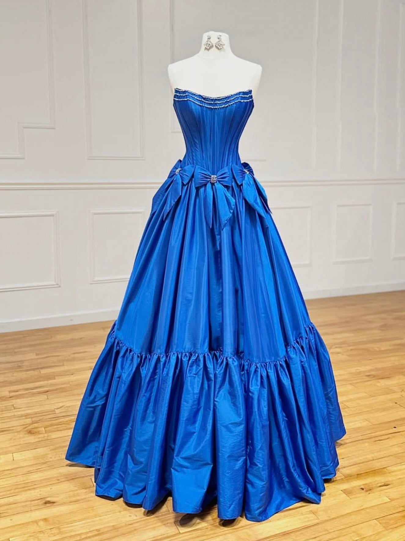A-Line Taffeta Blue Long Prom Dress, Blue Long Evening Dress Main image