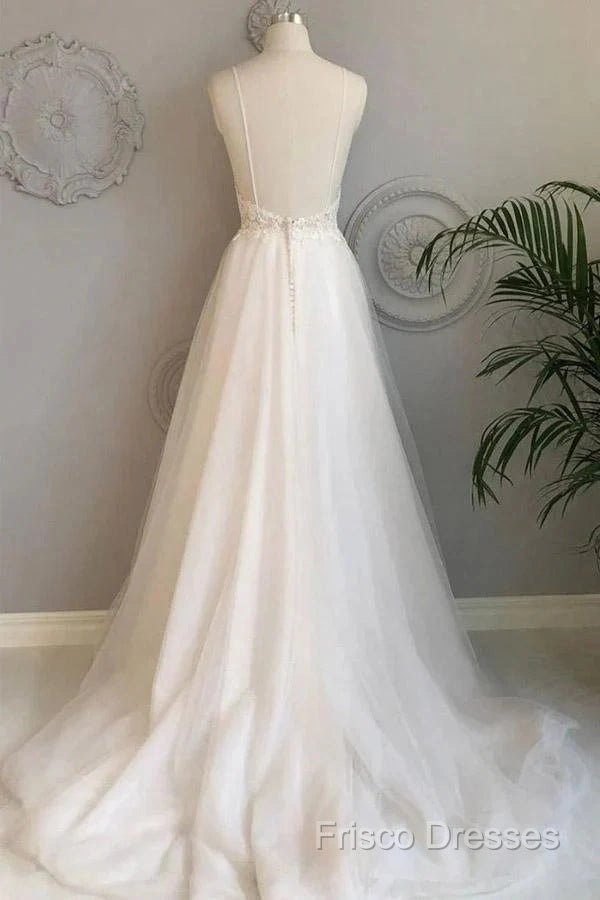A-Line Thin Shoulder Strap Beach Wedding Dress Lace And Floor Length Wedding Dress Secondary image