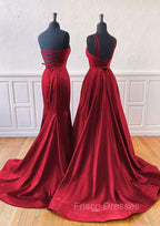 A-Line Trumpet/Mermaid Sleeveless Sweep Train Satin Formal Prom Dress With Split
