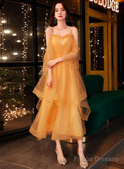 A-Line Tulle Beaded Straps Sweetheart Party Dress, Tulle Short Homecoming Dress