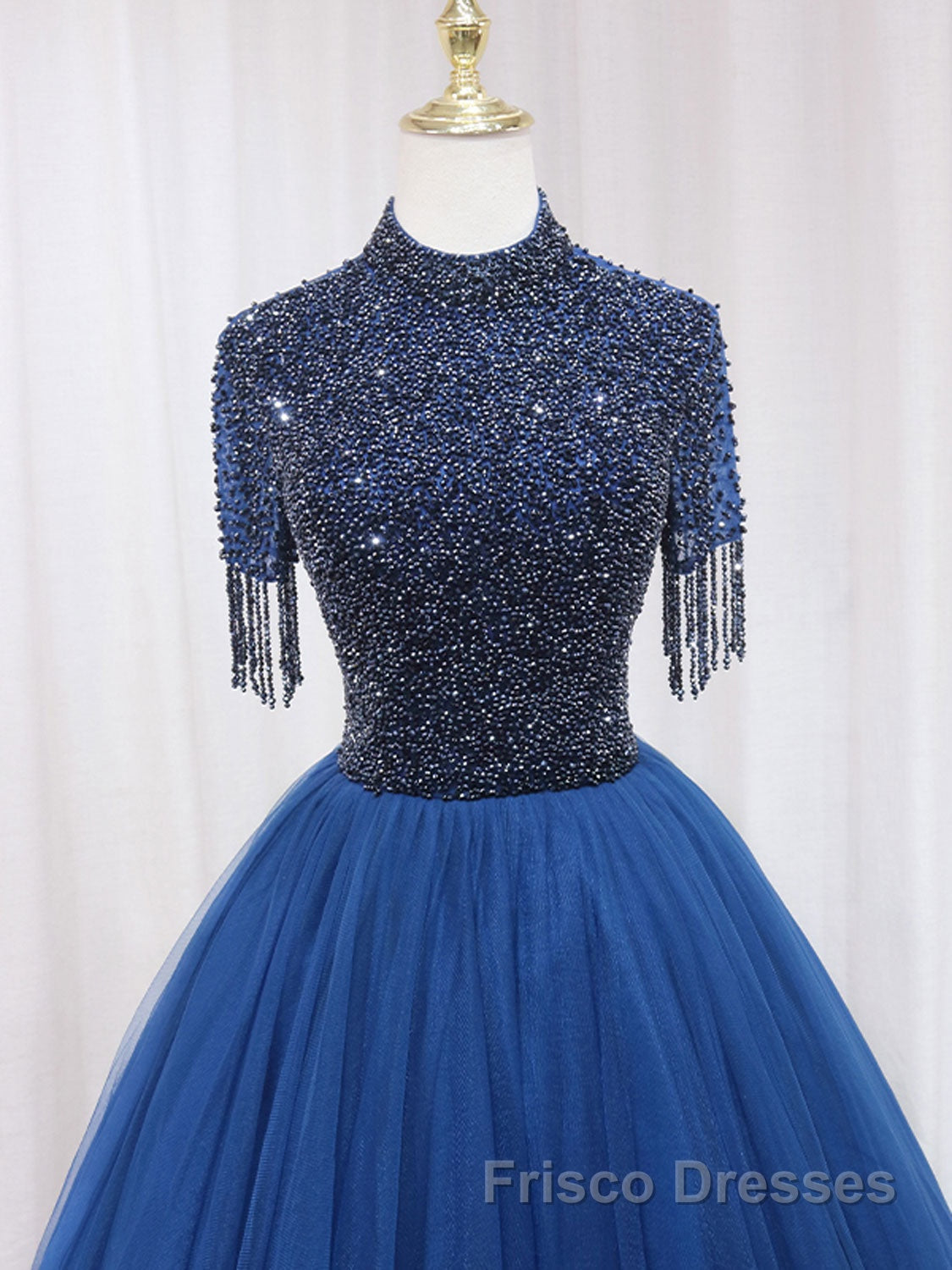 A-Line Tulle Blue Long Formal Prom Dresses, Blue Formal Evening Dresses with Beading Secondary image