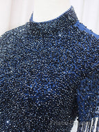 A-Line Tulle Blue Long Formal Prom Dresses, Blue Formal Evening Dresses with Beading