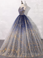 A-Line Tulle Blue Long Formal Prom Dress, Blue Tulle Long Formal Dress
