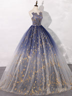A-Line Tulle Blue Long Formal Prom Dress, Blue Tulle Long Formal Dress