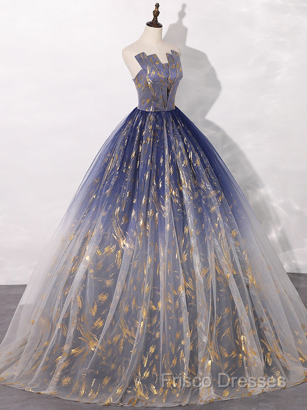 A-Line Tulle Blue Long Formal Prom Dress, Blue Tulle Long Formal Dress