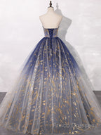 A-Line Tulle Blue Long Formal Prom Dress, Blue Tulle Long Formal Dress