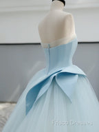 A-Line Tulle Blue Long Formal Prom Dress, Blue Tulle Long Formal Dress