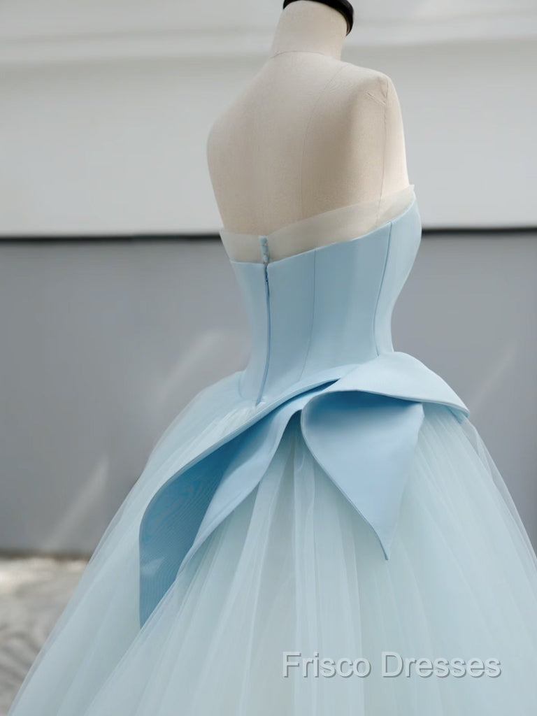 A-Line Tulle Blue Long Formal Prom Dress, Blue Tulle Long Formal Dress