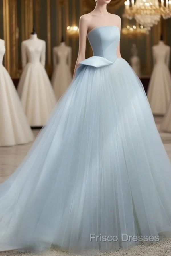 A-Line Tulle Blue Long Formal Prom Dress, Blue Tulle Long Formal Dress Main image