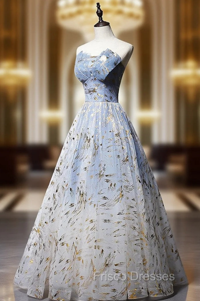 A-Line Tulle Blue Long Formal Prom Dress, Blue Tulle Formal Graduation Dress Main image