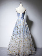 A-Line Tulle Blue Long Formal Prom Dress, Blue Tulle Formal Graduation Dress