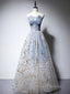 A-Line Tulle Blue Long Formal Prom Dress, Blue Tulle Formal Graduation Dress