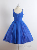 A-Line Tulle Blue Short Formal Prom Dress, Blue Homecoming Dress
