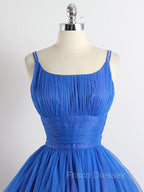 A-Line Tulle Blue Short Formal Prom Dress, Blue Homecoming Dress