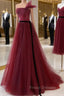A-Line Tulle Burgundy Long Formal Prom Dress, Burgundy Formal Evening Dress