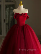 A-Line Tulle Burgundy Long Formal Prom Dress, Burgundy Long Formal Dress
