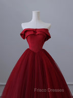 A-Line Tulle Burgundy Long Formal Prom Dress, Tulle Burgundy Long Formal Dress