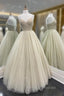 A-Line Tulle Floor Length Formal Prom Dress, Spaghetti Strap Evening Party Dress